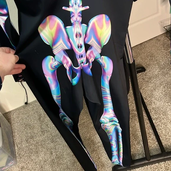 Candy Catz Rainbow Skeleton Halloween Catsuit Jumpsuit Skinsuit Bodysuit Rave - Picture 3 of 4